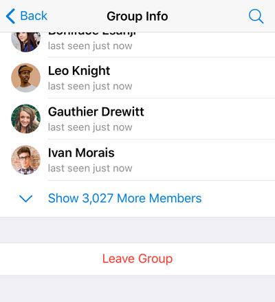 Group members screen with a collapsed member list.