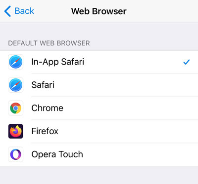 Browser settings screen.