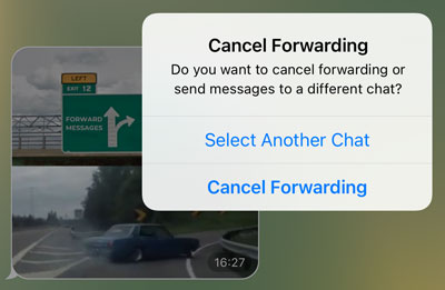 Возможность отменить пересылку или выбрать другой чат для отправки